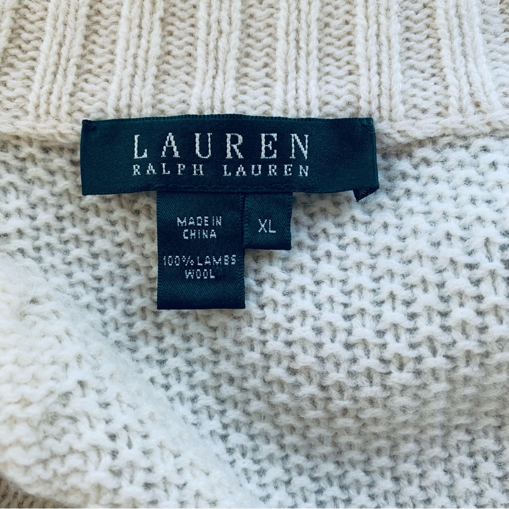 Ralph Lauren Cable Knit Full Zip 100% Ivory Wool Cardigan size XL - Picture 11 of 12